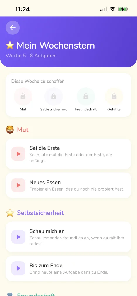 Wochenaufgaben in Aliya zu Mut und Selbstsicherheit
